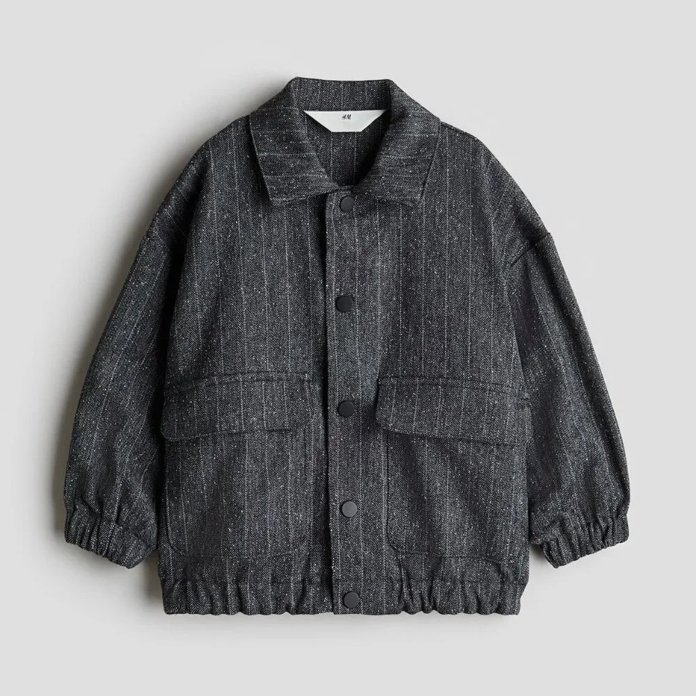 H&M Kids charcoal gray striped sporty collared bomber jacket